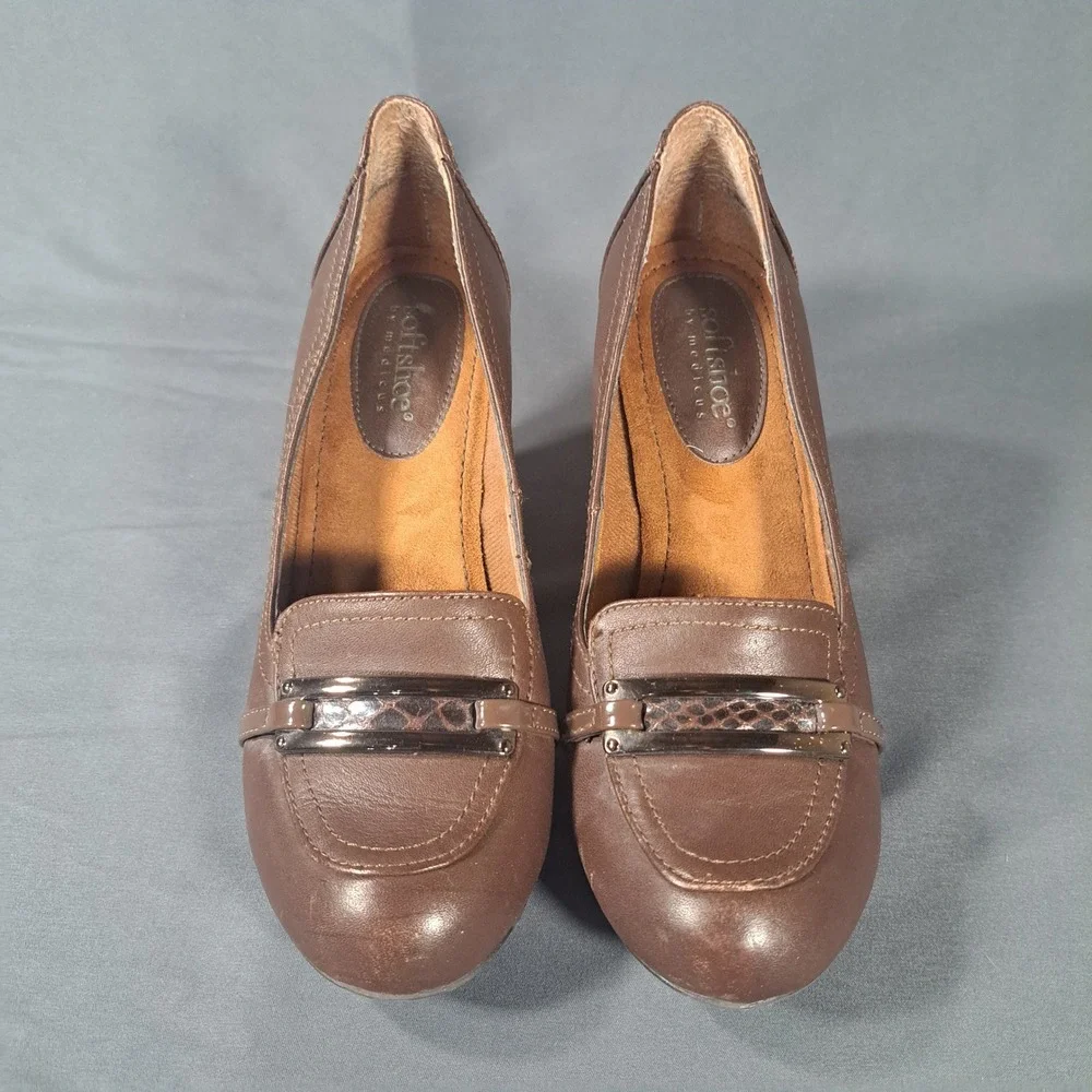 Softshoe by Medicus Brown Leather Loafer Pumps Block Heel Size‎ 6.5 Office